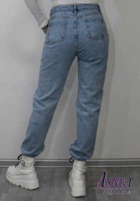 Dámske modré tieňované boyfriend jeans s graphitovanou potlačou 1163