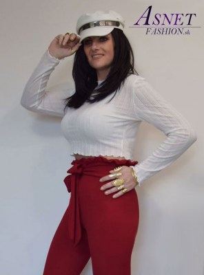 Dámsky biely elastický crop top s vlnkami 1010 