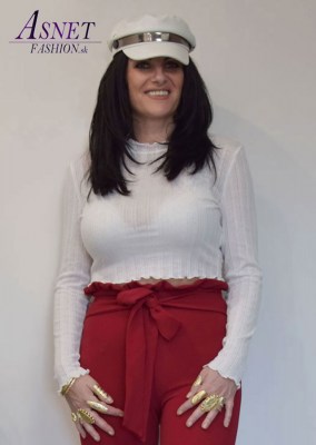 Dámsky biely elastický crop top s vlnkami 1010 