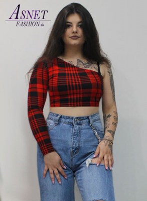 Dámsky karovaný červeno čierny crop top kod 1035