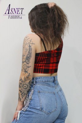 Dámsky karovaný červeno čierny crop top kod 1035