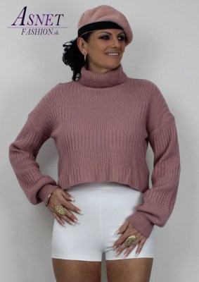 Dámsky ružový crop sveter s rolákom 542