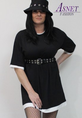 Dámske čierne oversized šaty s bielym lemom 550