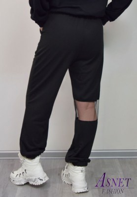 Dámske čierne teplákové nohavice so sieťkou 718