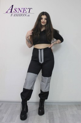 Dámske čierne športové nohavice s reflexnou šedou farbou 999